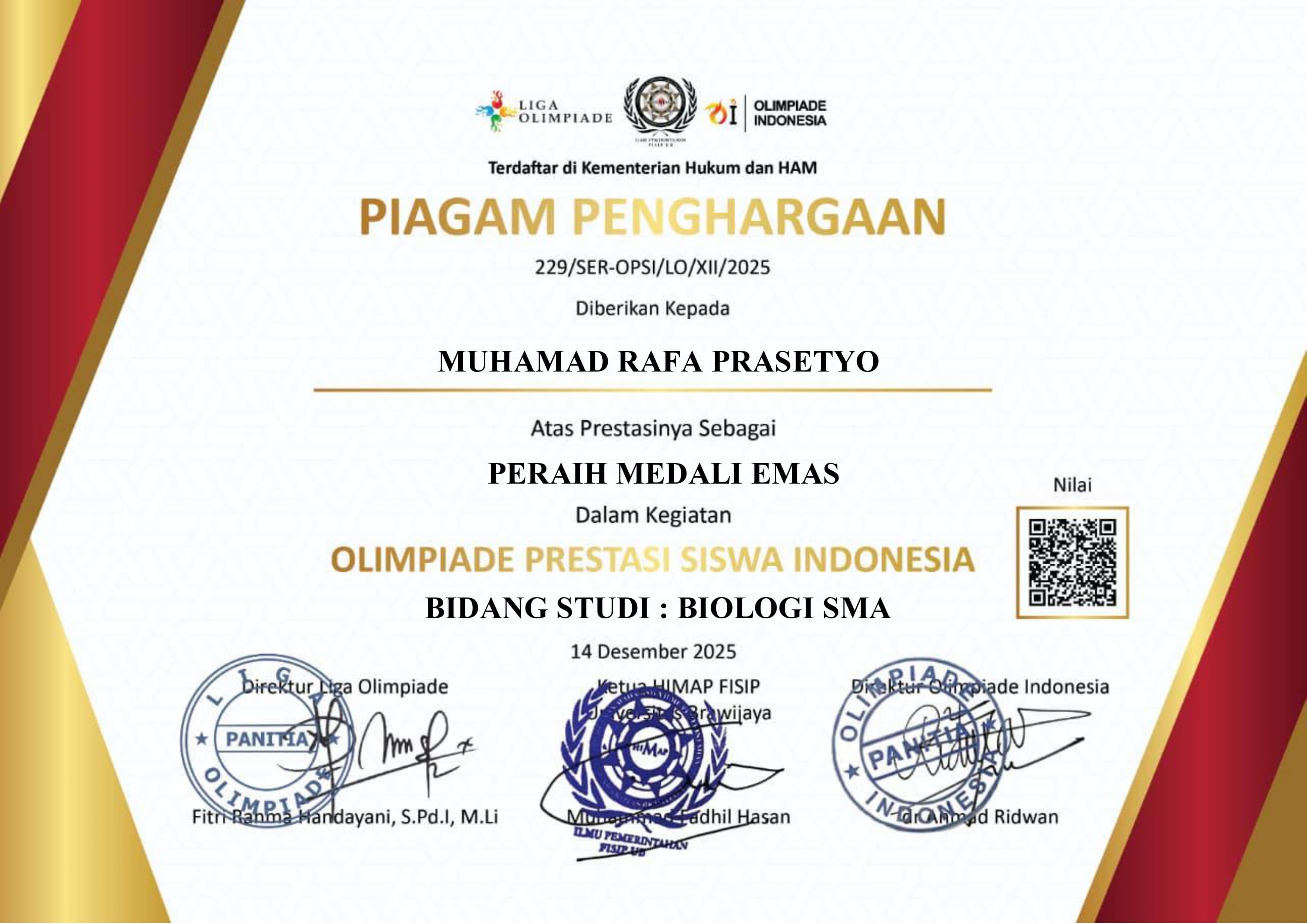 Medali Emas Olimpiade Biologi